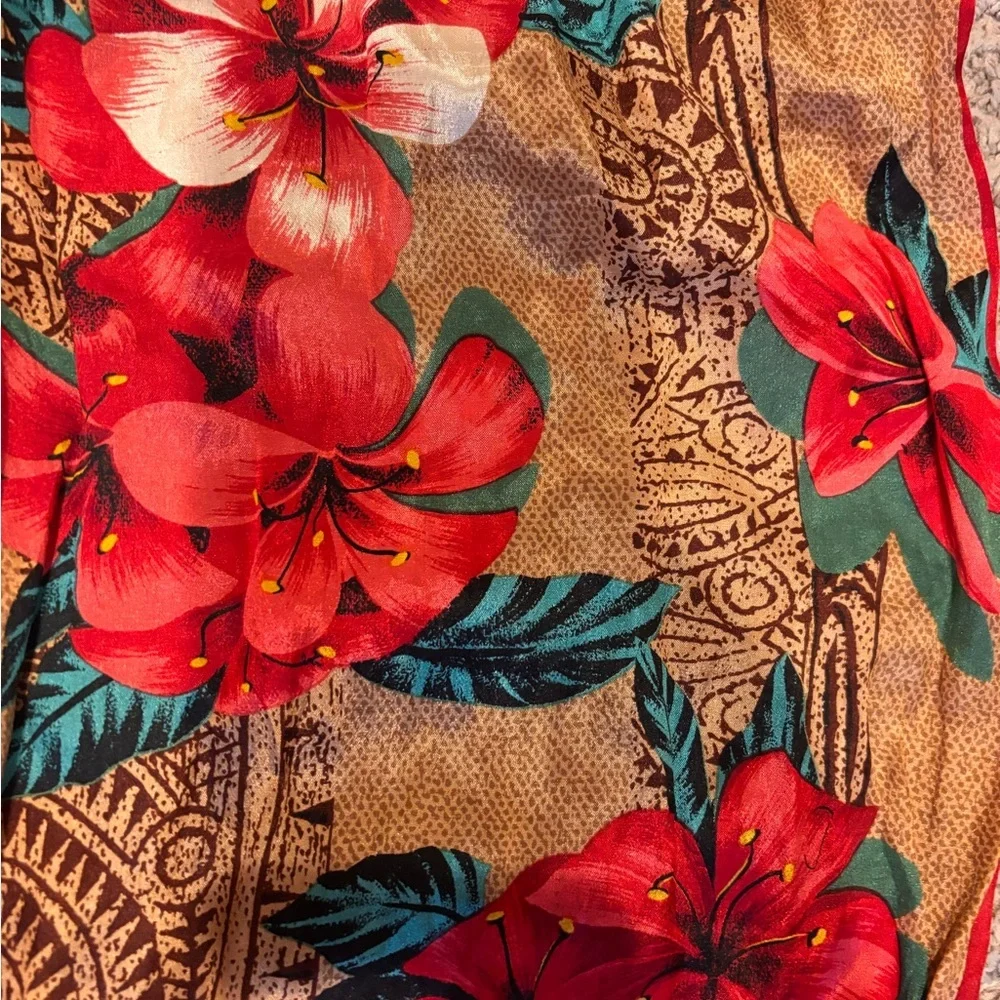 Oscar de la Renta Silk Scarf Vintage Red Gold Floral Paisley Oblong 53” Luxury - Picture 9 of 10